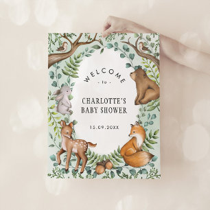 Affiche Baby shower des animaux de la forêt verdoyante Bie