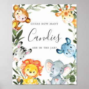 Affiche Baby shower Des Animaux De La Jungle Devinez Combi