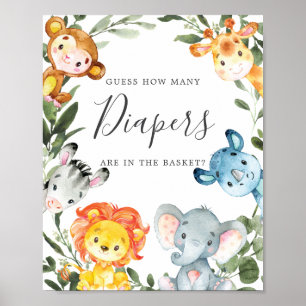 Affiche Baby shower Des Animaux De La Jungle Devinez Combi