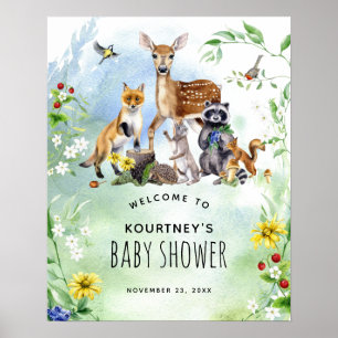 Affiche Baby shower des animaux forestiers de bois Bienven