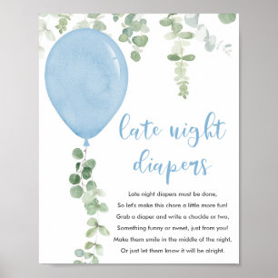 Affiche Baby shower des ballons bleus sur les couches tard