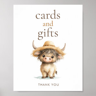 Affiche Baby shower des cartes et cadeaux de vache Highlan