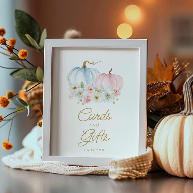 Affiche Baby shower des cartes et des cadeaux pour les fem (Gender Reveal Fall Cards and gifts Sign)