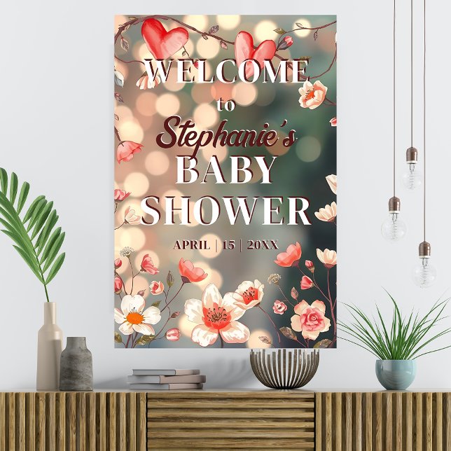 Affiche Baby shower des Coeurs et Fleurs de rêve Bienvenue (Créateur téléchargé)