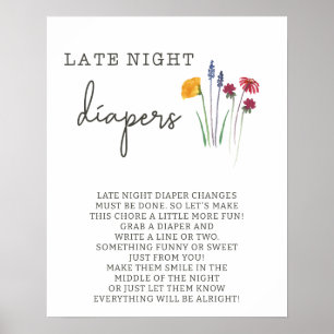 Affiche Baby shower des fleurs sauvages Late Night Diapers