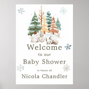 Affiche Baby shower des lapins d'hiver