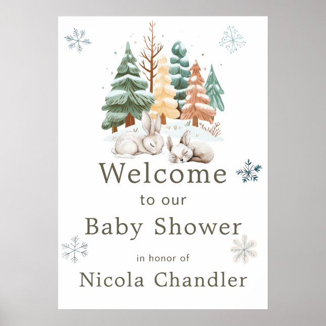 Affiche Baby shower des lapins d'hiver (Devant)