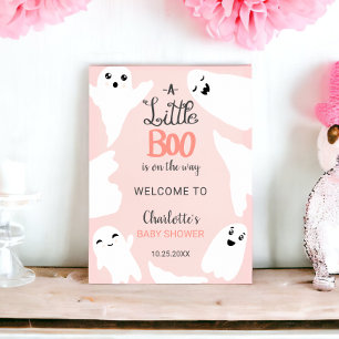 Affiche Baby shower des petits fantômes d'Halloween rose