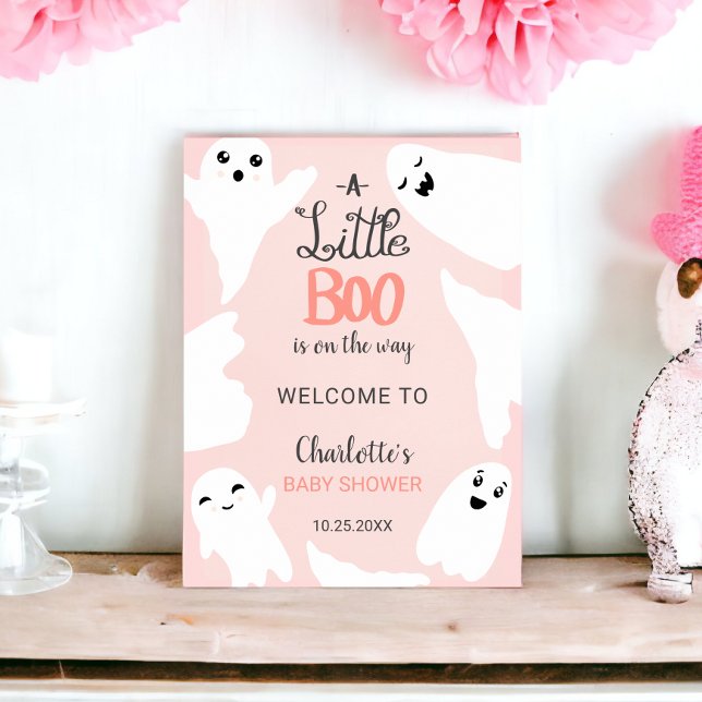 Affiche Baby shower des petits fantômes d'Halloween rose (Pink Halloween little boo ghosts baby shower Poster)