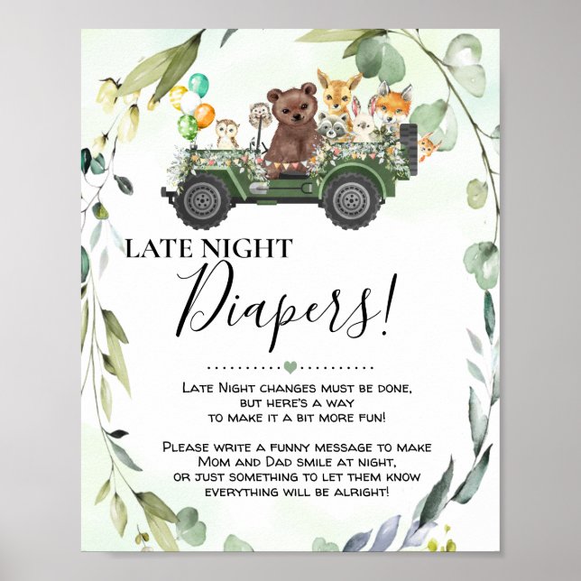 Affiche Baby shower des plongeurs nocturnes des animaux de (Devant)