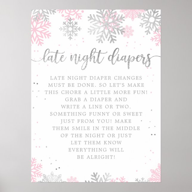 Affiche Baby shower des plongeurs nocturnes en argent rose (Devant)