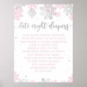 Affiche Baby shower des plongeurs nocturnes roses d'hiver