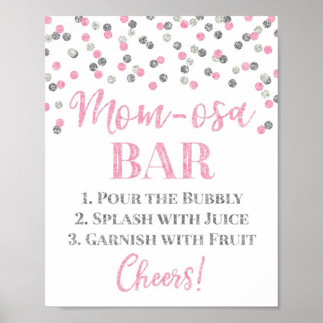 Affiche Baby shower des signes de la barre Maman-Osa rose  (Devant)