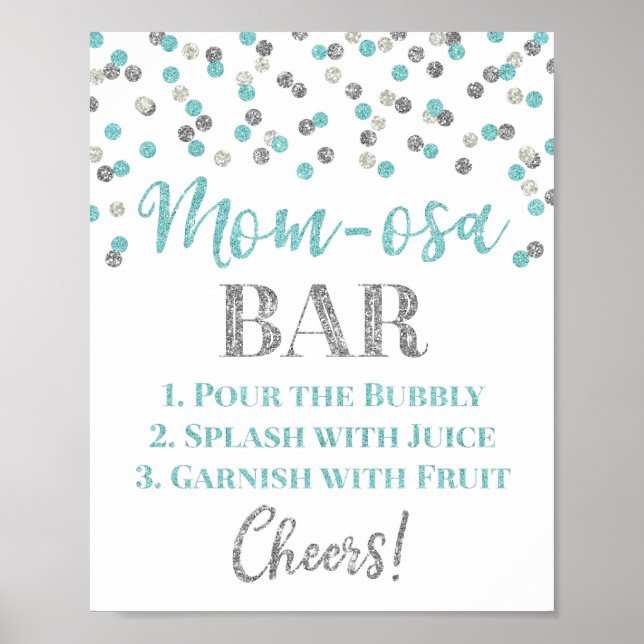 Affiche Baby shower des signes de la barre mère-osa Silver (Devant)