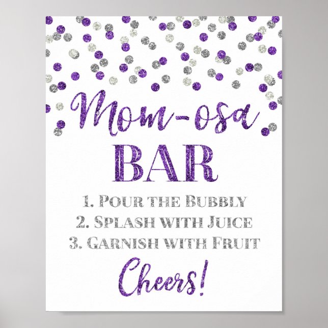 Affiche Baby shower des signes de la barre mère-osa Silver (Devant)