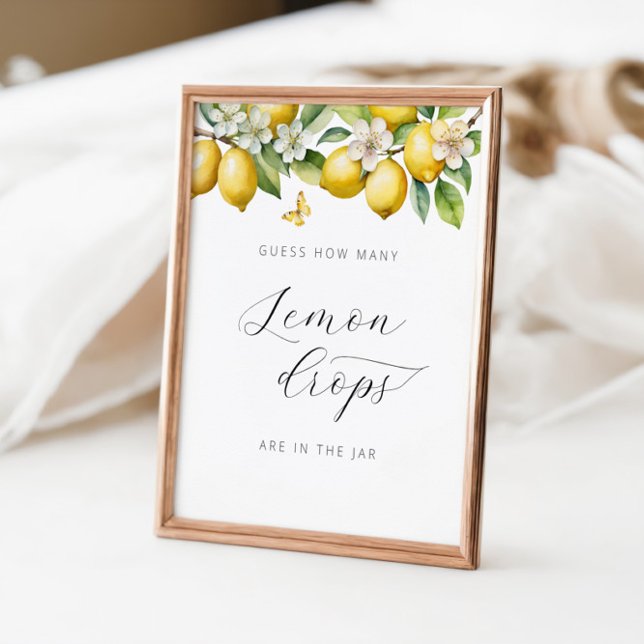 Affiche Baby shower d'été au citron Combien de gouttes de  (Créateur téléchargé)