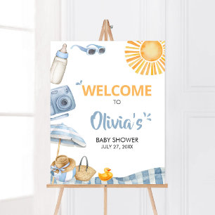 Affiche Baby shower d'été Blue Beach Bienvenue
