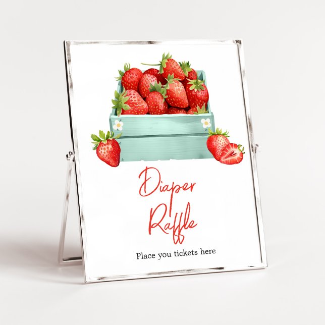 Affiche Baby shower d'été de fraise Raffin de couche (Berry Sweet Baby Shower Diaper Raffle Sign
)