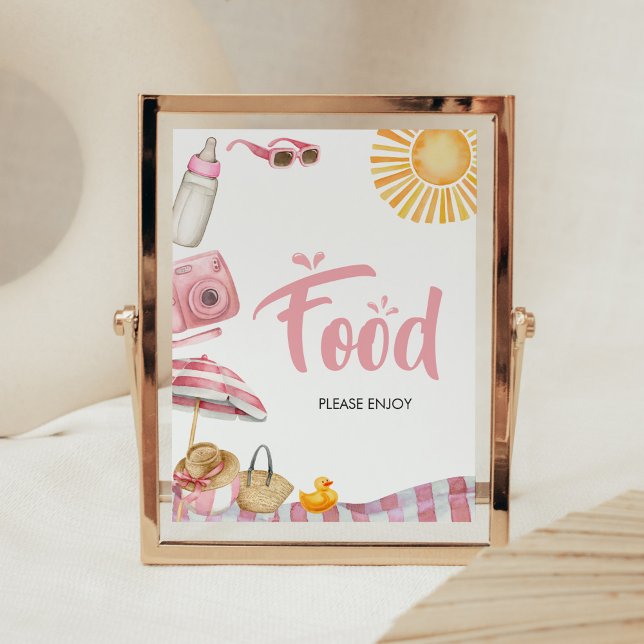 Affiche Baby shower d'été de Pink Beach (Splish Splash Baby Shower Food Sign)