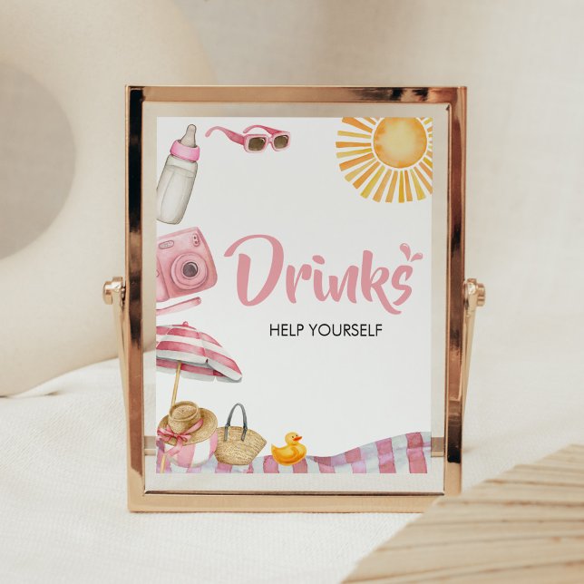 Affiche Baby shower d'été de Pink Beach Boissons (Splish Splash Baby Shower Drinks Sign)