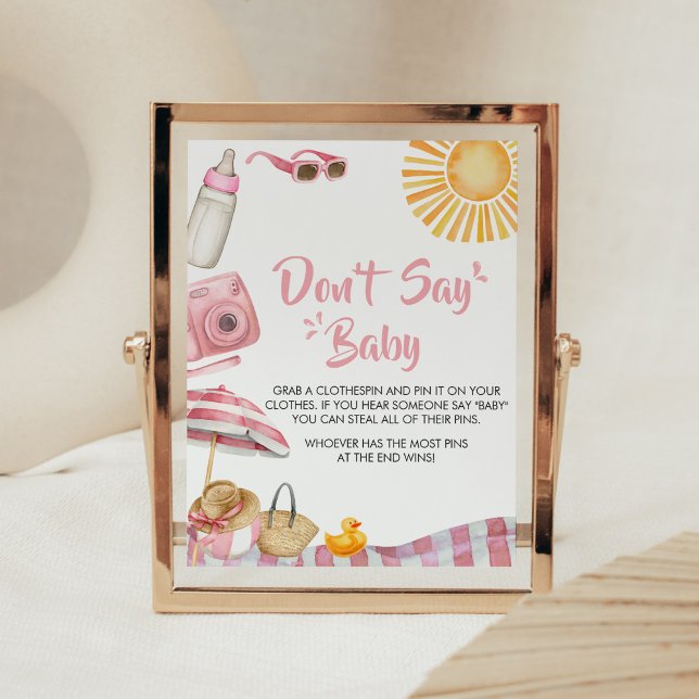 Affiche Baby shower d'été de Pink Beach Ne pas dire bébé (Splish Splash Baby Shower Don't Say Baby Sign)