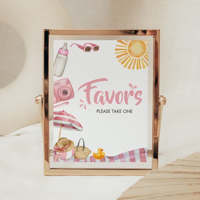 Affiche Baby shower d'été de Pink Beach Privilèges (Splish Splash Baby Shower Favors Sign)