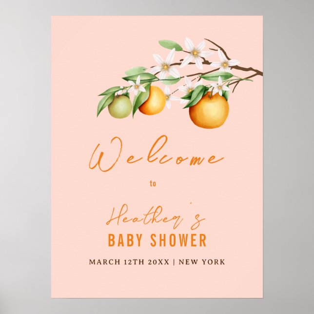 Affiche Baby shower d'été doux agrumes orange Accueil (Devant)
