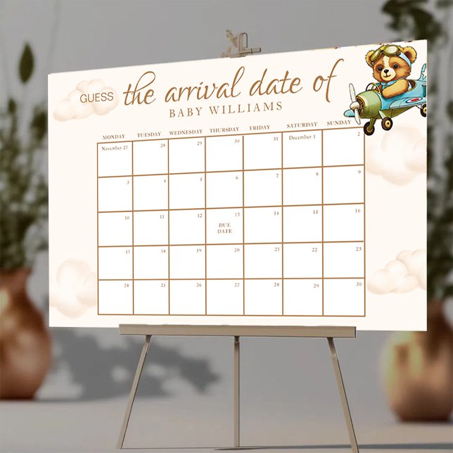Affiche Baby shower Devinez L'Affiche Calendrier Date D'Éc (Baby Shower Guess The Due Date Calendar Poster)