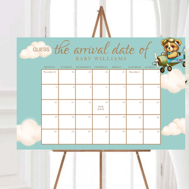 Affiche Baby shower Devinez L'Affiche Calendrier Date D'Éc (Baby Shower Guess The Due Date Calendar Poster)