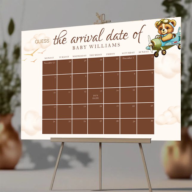Affiche Baby shower Devinez L'Affiche Calendrier Date D'Éc (Baby Shower Guess The Due Date Calendar Poster)