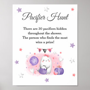Affiche Baby shower d'Halloween Jeu rose Pacifique chasse