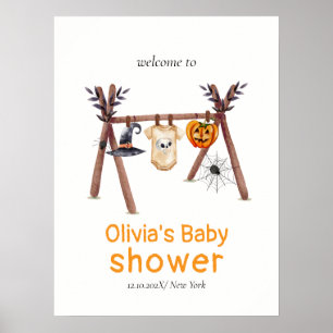 Affiche Baby shower d'Halloween Little Boo Bienvenue