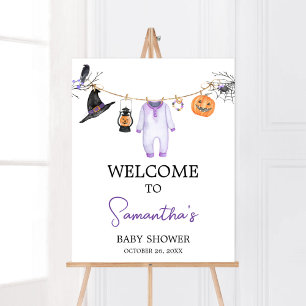 Affiche Baby shower d'Halloween Little Boo Purple Bienvenu