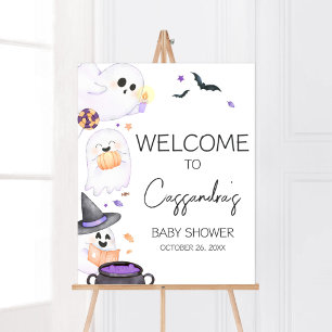 Affiche Baby shower d'Halloween Little Boo Purple Bienvenu