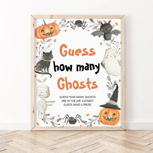 Affiche Baby shower d'Halloween mignon Devinez combien de