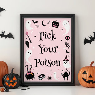 Affiche Baby shower d'Halloween rose Choisissez votre pois