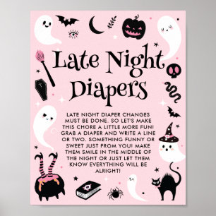 Affiche Baby shower d'Halloween rose Diapositives nocturne