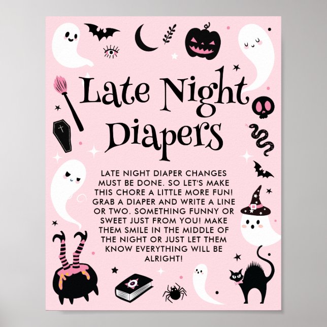 Affiche Baby shower d'Halloween rose Diapositives nocturne (Devant)