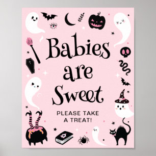 Affiche Baby shower d'Halloween rose Les bébés sont Sweet 