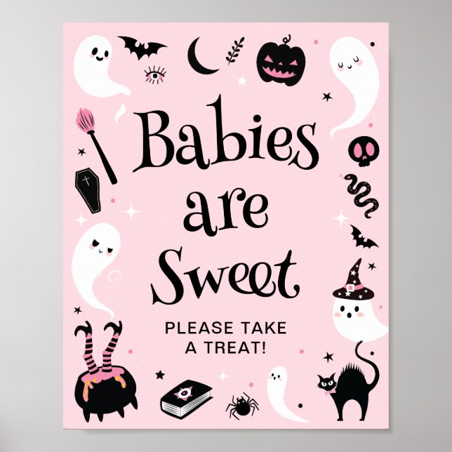 Affiche Baby shower d'Halloween rose Les bébés sont Sweet  (Devant)