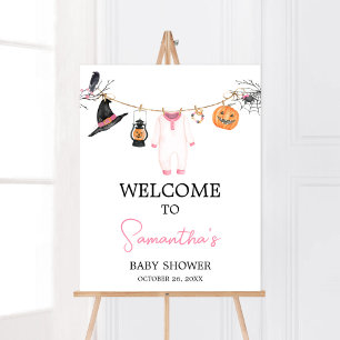 Affiche Baby shower d'Halloween rose Little Boo Bienvenue
