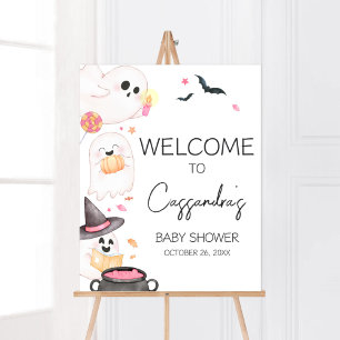 Affiche Baby shower d'Halloween rose Little Boo Bienvenue