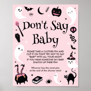 Affiche Baby shower d'Halloween rose ne pas dire jeu de bé