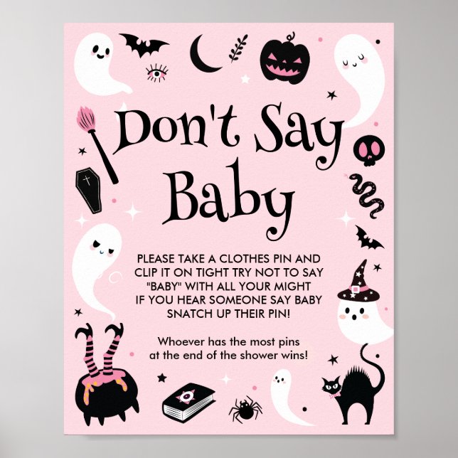 Affiche Baby shower d'Halloween rose ne pas dire jeu de bé (Devant)
