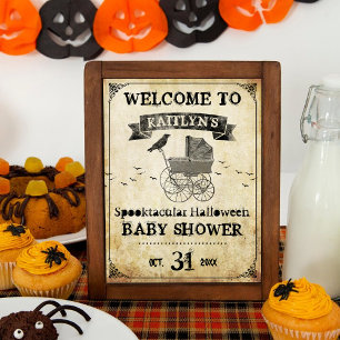 Affiche Baby shower d'Halloween vintage Stroller Bienvenue
