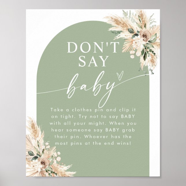 Affiche Baby shower d'herbe Sage Green Pampas (Devant)