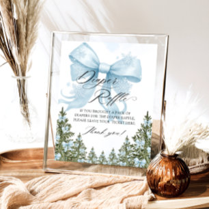 Affiche Baby shower d'hiver Bleu Bow Raffin