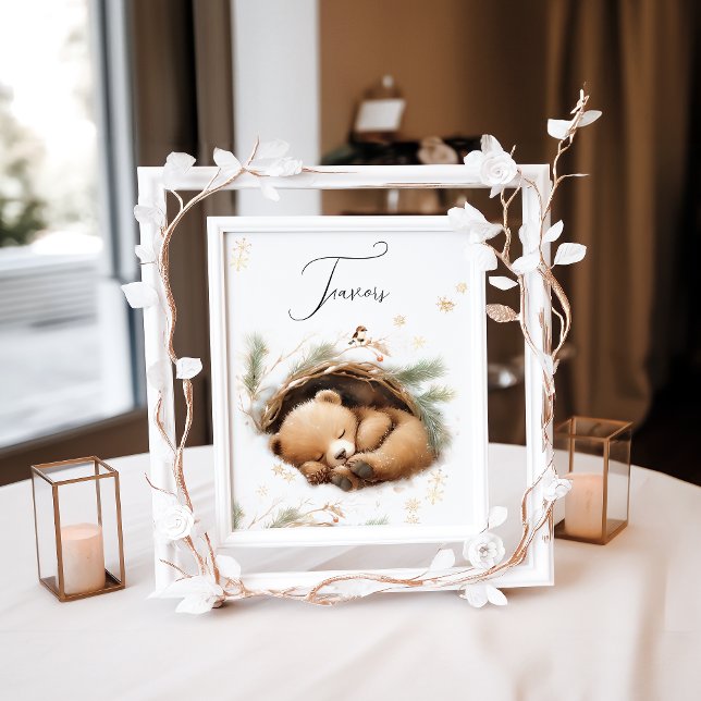 Affiche Baby shower d'hiver de l'ours des bois à l'extérie (Créateur téléchargé)