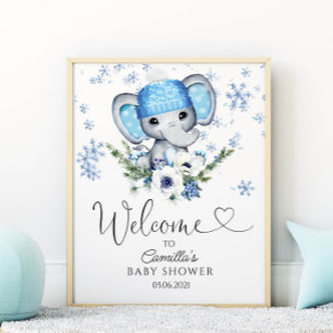 Affiche Baby shower d'hiver Elephant Bienvenue