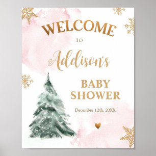 Affiche Baby shower d'hiver Froid Hors Snowflakes Bienvenu